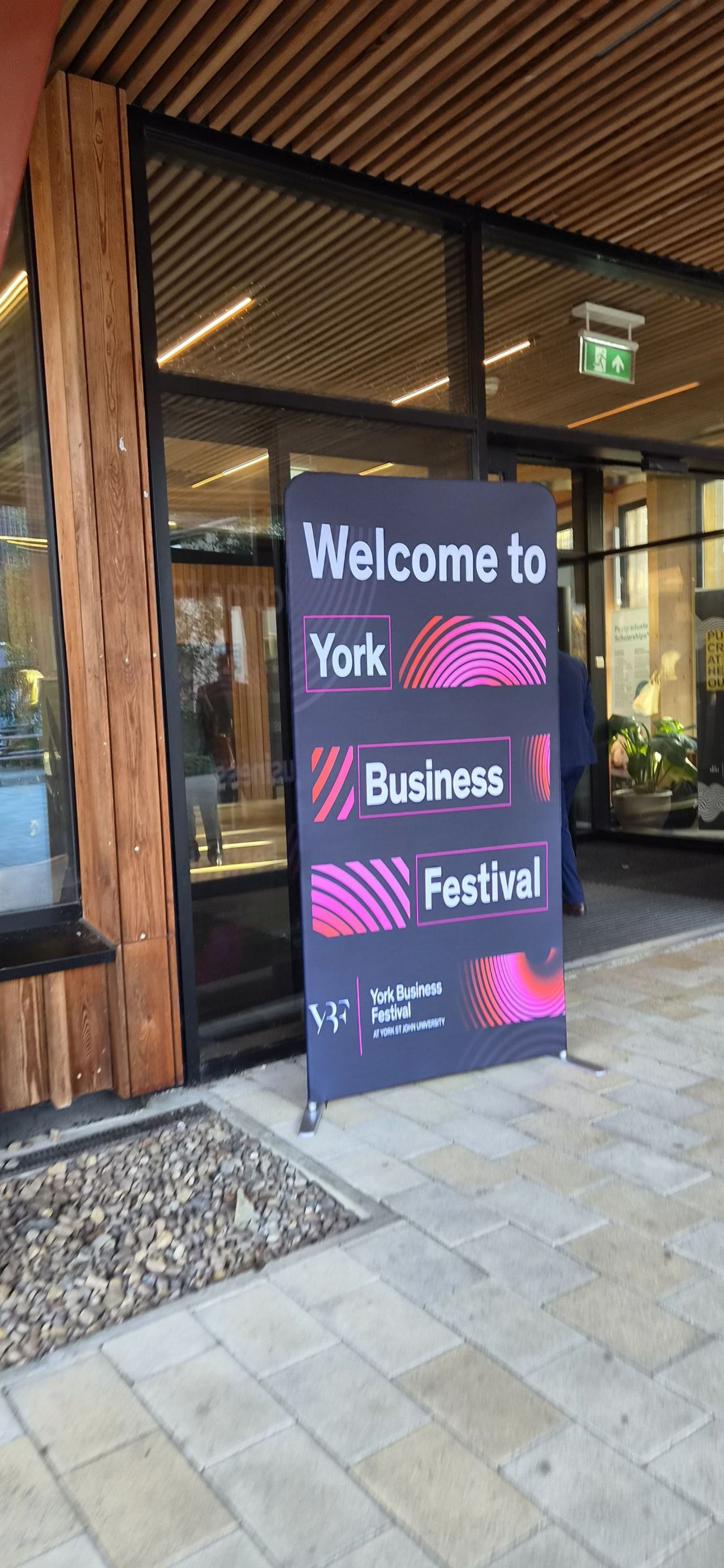 York Business Festival welcome sign at York St John University