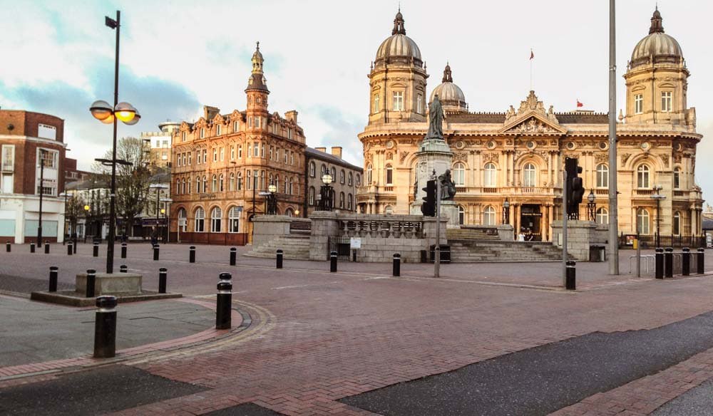 Hull Queen Victoria Square with historic city centre buildings